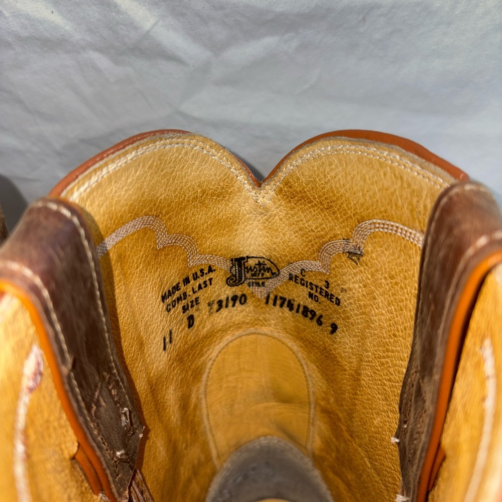 Justin Boots Tan and Brown Ostrich Western Boots - Picture 10 of 14